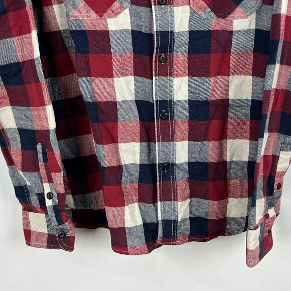 Bluenotes Casual Button Down Shirt Size M Red Blue Check Long Sleeve Pockets Cot - Picture 4 of 8